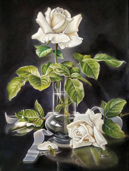 Dipinto fiori, rose bianche